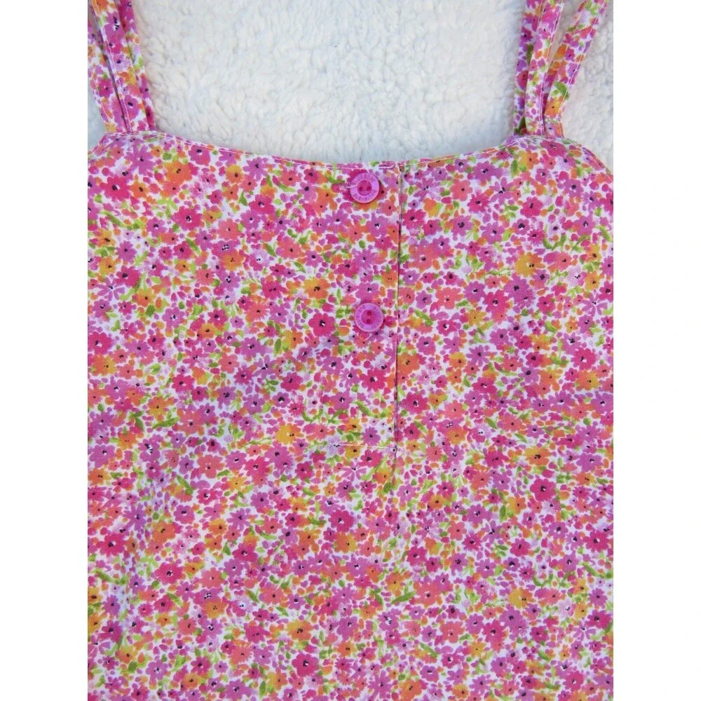 Girls Size 6 Tank Dress Pink Floral Print Embroidered Flowers Blueberi Boulevard